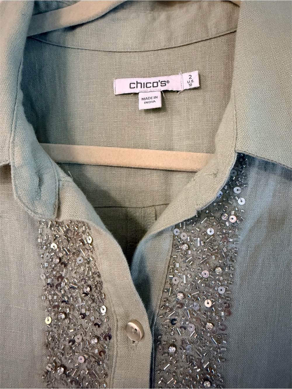 Chico's Light Sage Green Embellished Maxi Dress - Picture 2 of 6